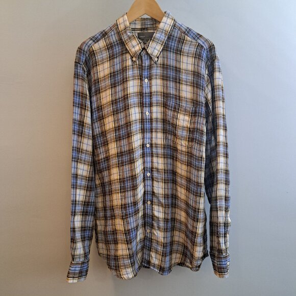 Vince Men's Large 100% Linen Long Sleeve Button Down Plaid Shirt Style M13081062 - Picture 2 of 15